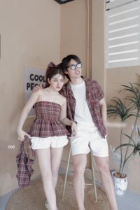 Mookrin พร้อมส่ง ชุดคู่รักลายสก็อต ชุดคู่เซตนี้น่ารักมากมาพร้อมกับกระเป๋าเข้าเซท ของผู้หญิงมีสายผูกผม พร้อมเสื้อเชิ้ตของผู้ชาย