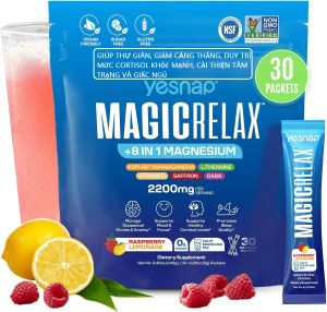 Bột pha NSF YESNAP MAGICRELAX 240g với Sâm và Nghệ Tây giúp thư giãn giảm căng thẳng cải thiện tâm trạng và giấc ngủ của Mỹ