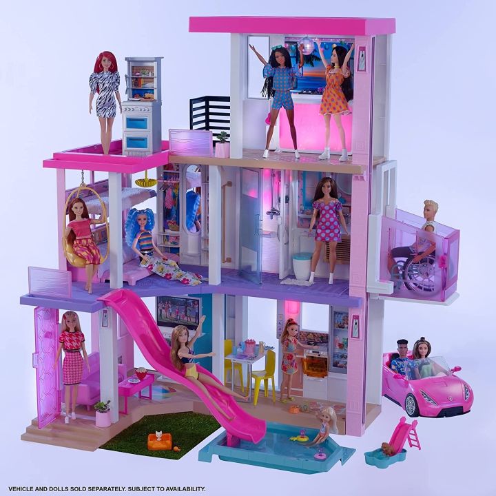 Barbie DreamHouse outlet Dollhouse with Pool, Slide, Elevator, Lights & Sounds 3.75'