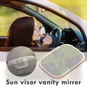 HD Car Vanity Mirror with LED Light – Three Mode Brightness Clip-On Installation Anti-UV & Anti-Glare Rechargeable