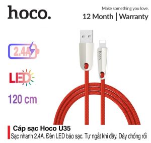 Cáp sạc tự ngắt thông minh Hoco cho iPhone khi đầy pin có báo đèn bảo vệ dòng điện và dây dù chống đứt Siêu bền( HÀNG CHÍNH HÃNG )