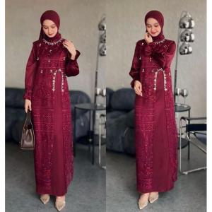 Gamis Brukat Payet Bordir Floral Plus Size Gaya Klasik untuk Pesta dan Resmi