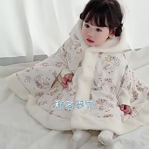 Babys outdoor cape with cotton padding for autumn and winter thickened fleece cape for girls childrens winter cape