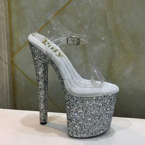 Denovas Womens Glitter Very High Heel Pole Dance Size 34-46 Ankle Strap Sandal
