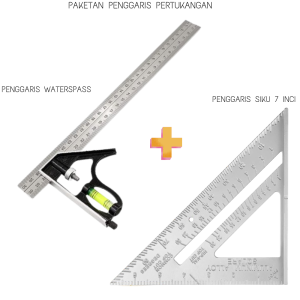 Paket 2 Penggaris Siku L waterpass dan Penggaris Sikut Sudut  Triangle Woodworking