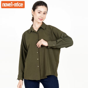 Novel Mice Signature – Olive Green Classic Oversize Shirt [Rayon Crincle]