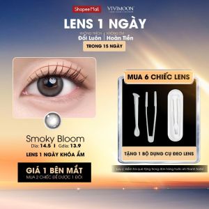 01 Chiếc Kính áp tròng VIVIMOON  khóa ẩm 1 ngày màu xám khói pha nâu lạnh y Bloom (1 bên mắt x2 để đặt 1 đôi)