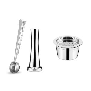 【i Cafilas】[YK01] Reusable Coffee Capsule Cafeteira Nescafe Filter Nespresso Cafe Refillable 304 Stainless Steel Repeatedly Coffee Tools Crema Maker Cups Pods for Tchibo Cafissimo Mini & K Fee Twins Verismo ALDI Expressi