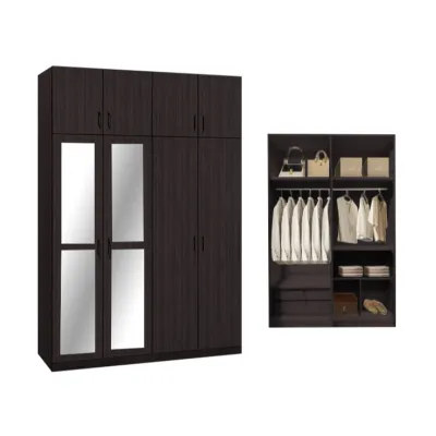 Livingmall Merel 4-Doors Wardrobe with Internal Drawers and Top Cabinet in 3 Colours