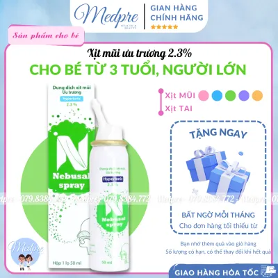 Dung dịch xịt mũi ưu trương Nebusal spray 2.3% - Giảm nghẹt mũi sổ mũi ở trẻ em từ 3 tuổi và người lớn - Medpre
