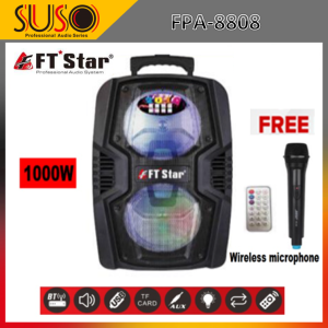 FT-Star FPA-8808 12" LED Party Speaker with BluetoothMicro SDFM Wireless Micand Remote
