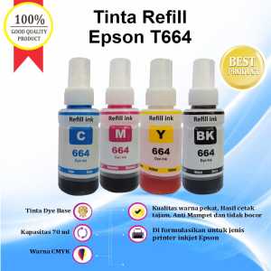 CMYK Tinta Premium 664 T664 Refill Pengganti Original Epson L120 L360 - 1 Set Tinta