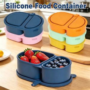 Premium Silicone Lunch Box with 2 Compartments Leakproof Microwave Safe Bento Food Container for Kids School Office