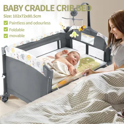 【SG Seller】Baby Crib/Baby Cot Foldable And 3 Adjustable Height Bed With Diaper Changing Table