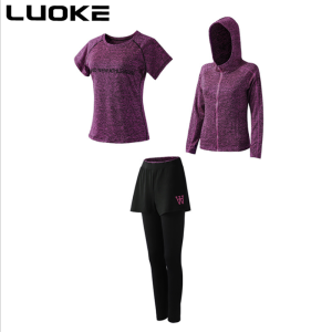 Luoke 【3PCS Tshirt+Pants+Jackets】VESTLINE Sport Wear Women Quick Dry Running Yoga Gym Seluar Tracksuit Perempuan Jogging Sport Suit