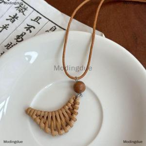 [COD] Modingdue Bohemian Handmade Wooden Straw Woven Heart Moon Long Pendant Necklaces Adjustable Rope Chain Chokers For Women Birthday Gift