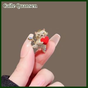 Caile Hold Heart Cat Brooch Pins For Women Lady Cute Rhinestone Pets Animal Clothes Collar Brooches Badge Gifts