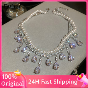 Luxury necklace for Women Fashion Pendants pearl necklace freshwater choker necklace korean style Water Drop zircon jewelry set pearl tassel necklace For Party Wedding Banquet Choker Necklaces Wedding Jewelry gift for woman shiny necklace