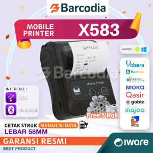 PAKET PRINTER KASIR - MOBILE PRINTER KASIR BLUETOOTH THERMAL 58MM DAN KERTAS THERMAL 58MM 5 ROLL - Printer Bluetooth Mini Hp Android