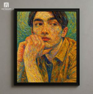 Tranh Nghệ thuật "Một Chàng Trai Trầm Tư" VIETSMART ART - Acrylic 60 x 70cm