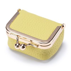 RVGCHC SHOP Genuine Leather Small Wallets Kiss Lock Solid Color Coin Purse Casual Mini Change Pouch