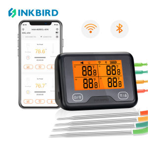 Inkbird Digital Rechargeable Wi-Fi / Bluetooth Grill BBQ Meat Warweproof Temperature Measuring IBBQ-4BW with 4 Probes Temp Graph Calibration Timer High/Low Temp Alarm for Cooking Oven Kitchen Drum Free APP supports Android / iOS