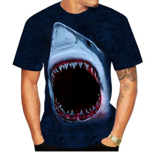 Horror Shark T-shirt Mens Clothing Round Neck T Shirts 3D Printed Sea Animal Outdoor Seaside Holiday Casual Street Tees Tops