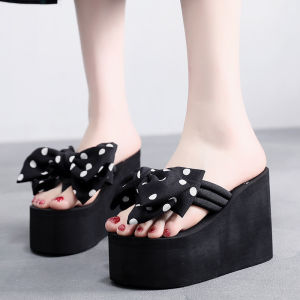 [Free Shipping] (Specially For Large Orders) New Ultra-High Heel Flip-Flops Non-Slip Thick-Soled Beach Shoes Sweet Bowknot Outdoor Sandals