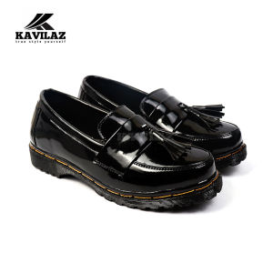 KAVILAZ true style yourself Sepatu Wanita Flat Loafer Formal Docmart Kerja Kantor Black Glossy Kode Z15