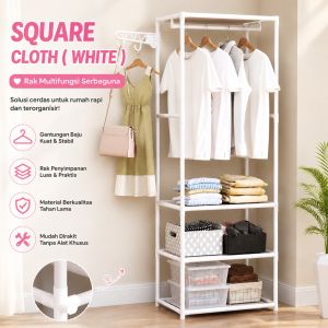 SQUARE CLOTH RACK Lemari Pakaian Gantung Rak Baju Portable Organizer Minimalis Praktis