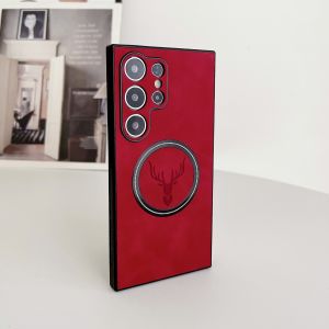 เคสหนังสำหรับกาแลคซี Samsung S23 S21 S22 Ultra Plus FE Note 20เคสลายกวางที่ปลอดภัยเปลือกกล้องถ่ายรูปทรงกลมทั้งหมดหรูหราเคสหนัง PU เคลือบด้านสำหรับ Samsung Galaxy S24 S23 S24อัลตร้าพลัส FE Note 20 S 24 23ที่คลุมสำหรับชาร์จไร้สายของ Magsafe