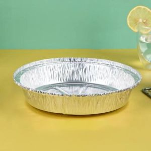 ZOOGGJZ 50Pcs Silver Foil Trays Disposable Round Foil Flan Dishes Portable Non-Stick Air Fryer Tin Foil Box Baking