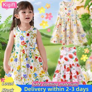 Kigift Strawberry Flower Printed Childrens Strap Skirt Summer Casual Sweet And Cute Style Girl