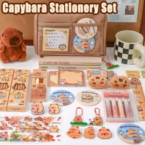 FDGFGG Kawaii Capybara Stationery Set Cartoon Capybara-themed School Stationery Set Multifunctional Plush Doll Student Tools Gift Kit Kids Stationery