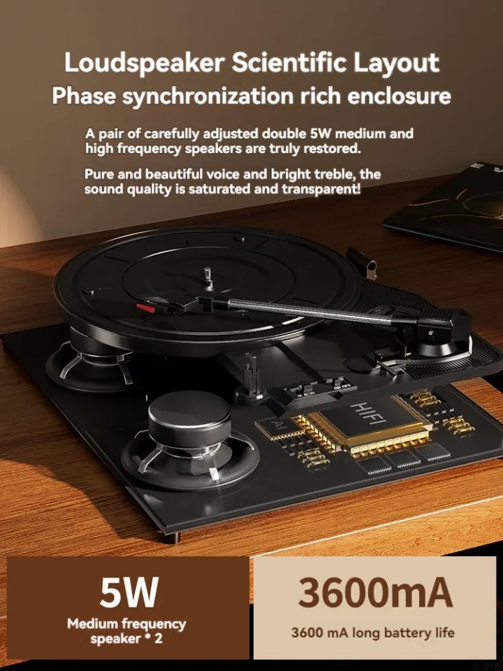 Middix Vinyl Record Player turntable retro gramophone audio bluetooth  speaker charging portable built-in speaker - Main Image