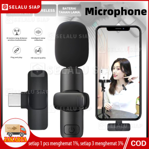 K8 Microphone Mic Clip On Lavalier Youtuber Konten dan Live Streaming Wireless Usb Mikrofon Nirkabel Portable Wireless USB Type C
