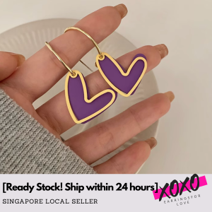 Blue Heart 💙 and Purple Heart 💜 Gold C Hoop Earrings