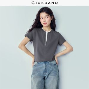 GIORDANO Women T-Shirts 100% Cotton Fake Two-Piece Contrast Tee Short Sleeve Fashionable Casual T-Shirts 13326275