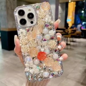 Mobile phone case For iPhone15 16 17 Pro Max Flowers Phone shell silicone soft case shockproof case Fashion case Diamond cover rhinestone case casing for iphone 15 pro max 15 16 plus 14 pro max 11 12 13 promax x xr xs max 14 promax 13 mini 16E 17 Air