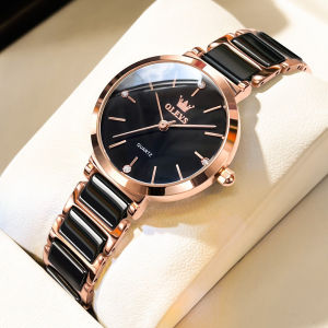 OLEVS 5877 Quartz Women Fashion Watch Gift Round-dial Ceramic Watchband Wristwatch
