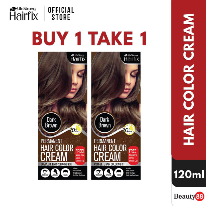 HairFix Permanent Hair Color Cream Kit 120ml Buy 1 Take 1 Dark Brown