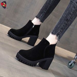 KATERINA FASHION Korean Plain Ankle Zipper Boots Shoes Heeled For Women #K-8