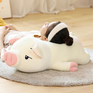 ZEEMIN 40/50/75cm Squishy Pig Stuffed Doll Lying Plush White Piggy Toy Animal Soft Plushie Throw Pillow Kids Girl Baby Comforting Gift