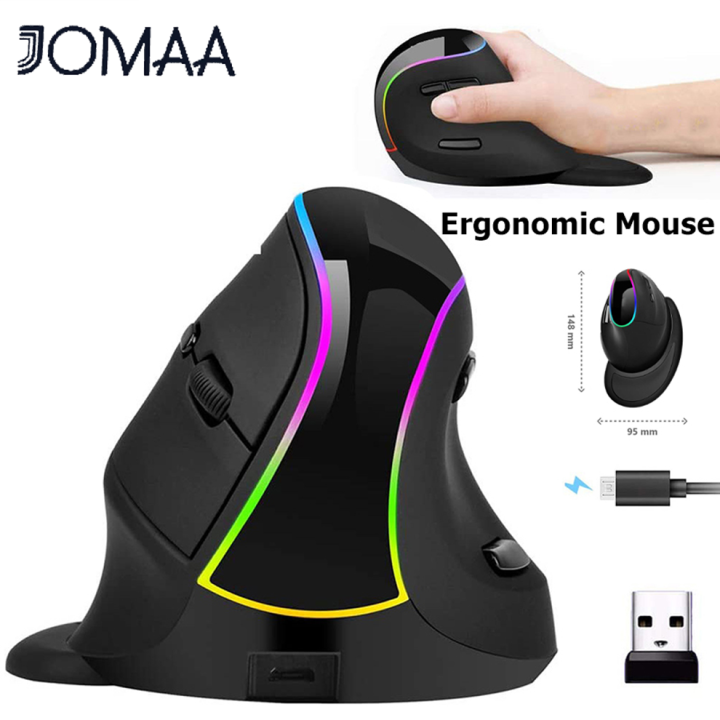 JOMAA Rechargeable Vertical 2.4G Wireless Mouse with RGB Color Gaming Mouse prevents mouse hand for Gamer Laptop Computer Ergonomic Mice