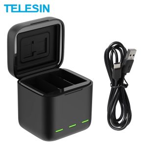 TELESIN Batteries Charger GoPro Hero 12 11 10 9 3 Ways LED Light Battery Charger TF Card Storage Charging Box For GoPro Hero 9 10 11 12 Black
