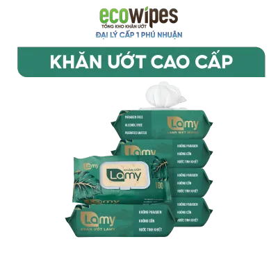 KHO PHÚ NHUẬN_Combo 5 gói khăn ướt Lamy không cồn không parabens gói 100 tờ cao cấp dành cho em bé