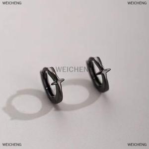 [COD] WEICHENG Four-pointed Star Cross Small Hoop Earrings For Men Women Hip Hop Retro Black -color Street Gothic Ear Jewelry