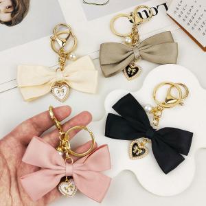Sweet Satin Bow Keychains Fashion Imitation Pearl Heart Bowknot Keyrings Handbag Ornaments Accessories Friend Gifts Souvenirs