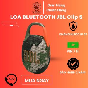 Loa Bluetooth JBL Clip 5 - Loa Siêu Bass - Kháng Nước IP67 - Pin 12H - Bluetooth 5.3 Mới - Loa Không Dây Có Móc Treo