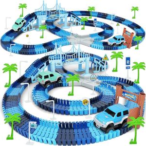 Dinosaur Toys 252 PCS Create A Dinosaur World Road Race Tracks Flexible Track Playset 2pcs Dinosaur Car for 3 4 5 6 Year Old Boys Girls Birthday Party Favor Gift